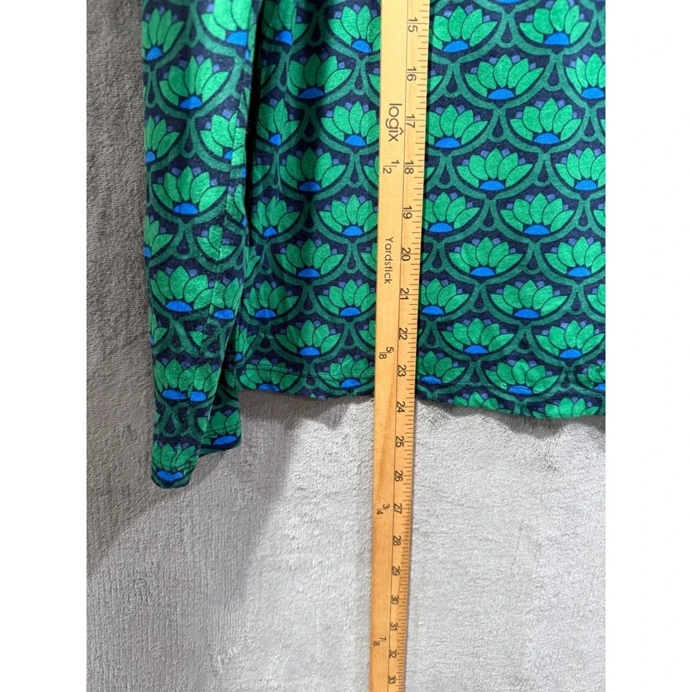 Boden Green Blue Lotus Floral Smocked High Neck Long Sleeve Top US 4